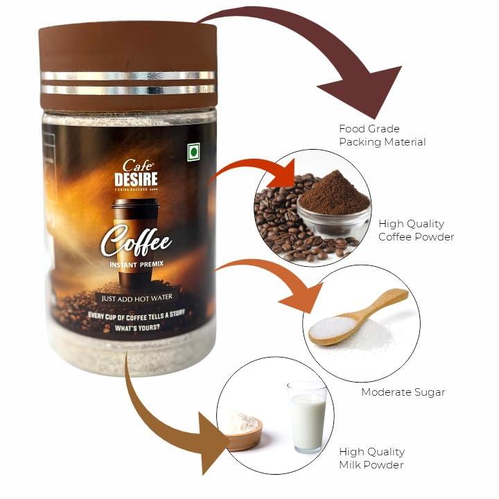 Cafe DESIRE I DRINK SUCCESS Cafe DESIRE I DRINK SUCCESS Instant Coffee Premix | Makes 40-50 Cups | 3-in-1 Premix | Just add hot water | 500g Jar