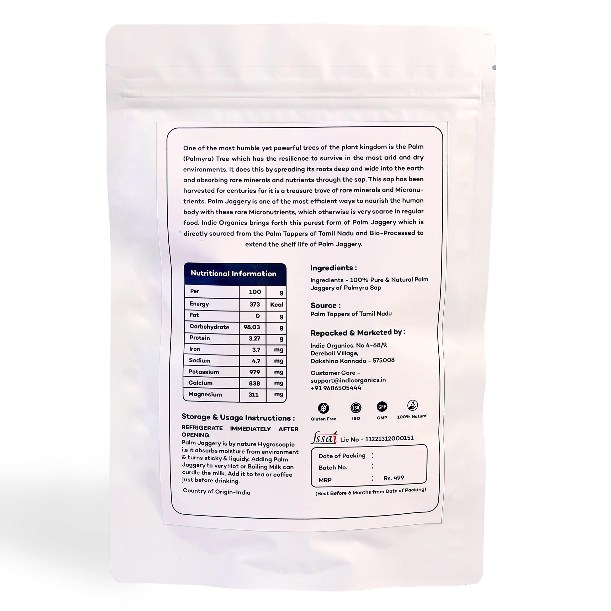 INDIC ORGANICS Indic Organics Palm Jaggery Powder | Made by Traditional Stirring Method | Chemical Free | Low Glycemic Index | Ole Bella, Karupatti or Palm Sugar | Healthy Sweetener for Tea or Coffee (500 Grams)