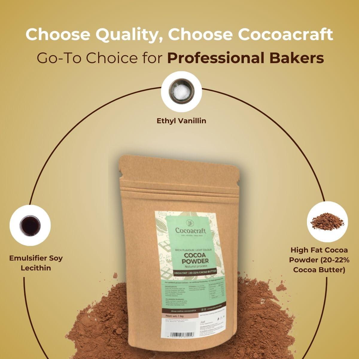 COCOACRAFT Cocoacraft Dark Cocoa Powder with 20% Cacao Butter (1KG) 100% Dutch Process | Handmade Artisanal Cocoa Powder from Kerala | Used in Baking, cooking, etc. (Natural Process, 1 Kg)