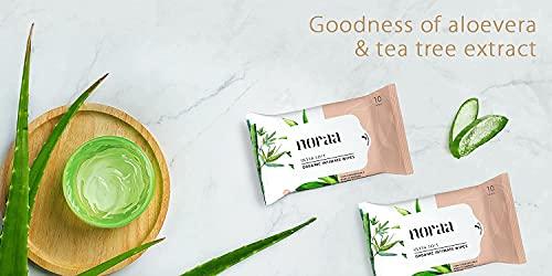 Noraa Noraa Ultra Soft Organic Intimate Wipes with Natural Goodness of Tea Tree Oil and Aloe Vera (Pack of 8 x 10 Wipes)