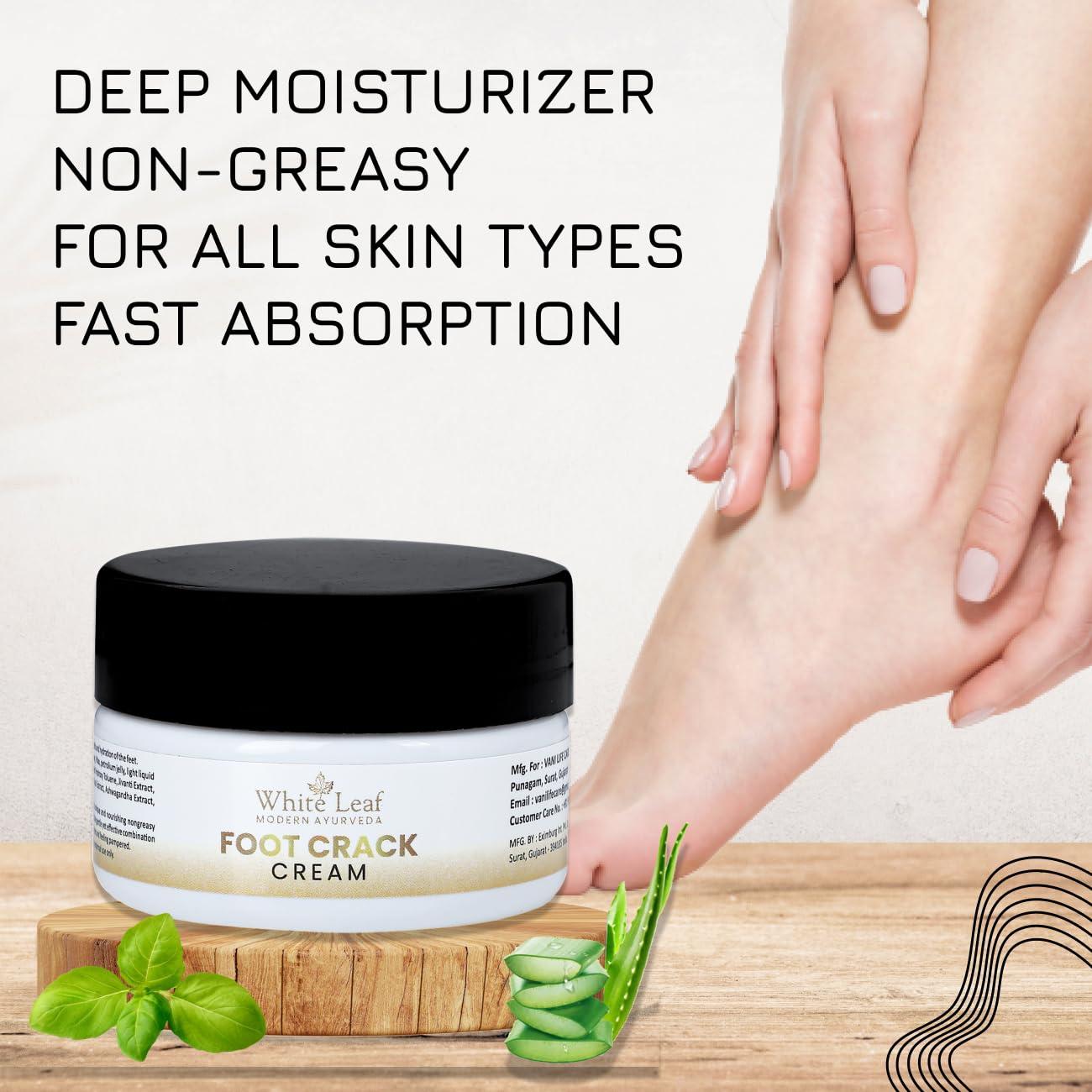 White Leaf White Leaf Foot Cream for Cracked Heels & Dry Feet, Foot Care Cream With Organic & Olive Oil, Moisturizing Healthy Feet for Men & Women - 50 gm