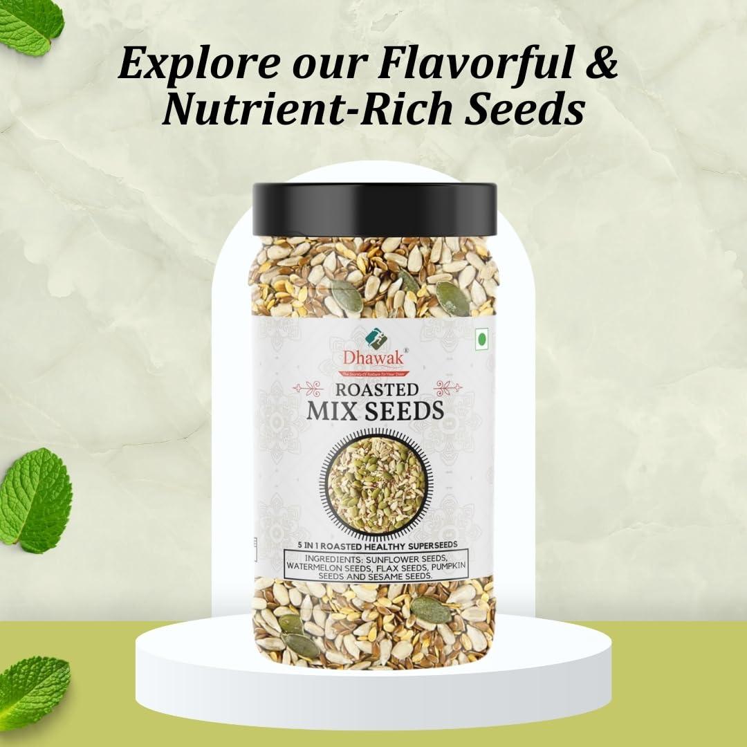 DHAWAK Dhawak Roasted Seeds Mix - 250 Gms. | Roasted and Lightly Salted (Pumpkin Seeds, Sunflower, Sesame, Flax Seeds, Watermelon Seeds), Seeds Mix for Eating |Jar Pack|