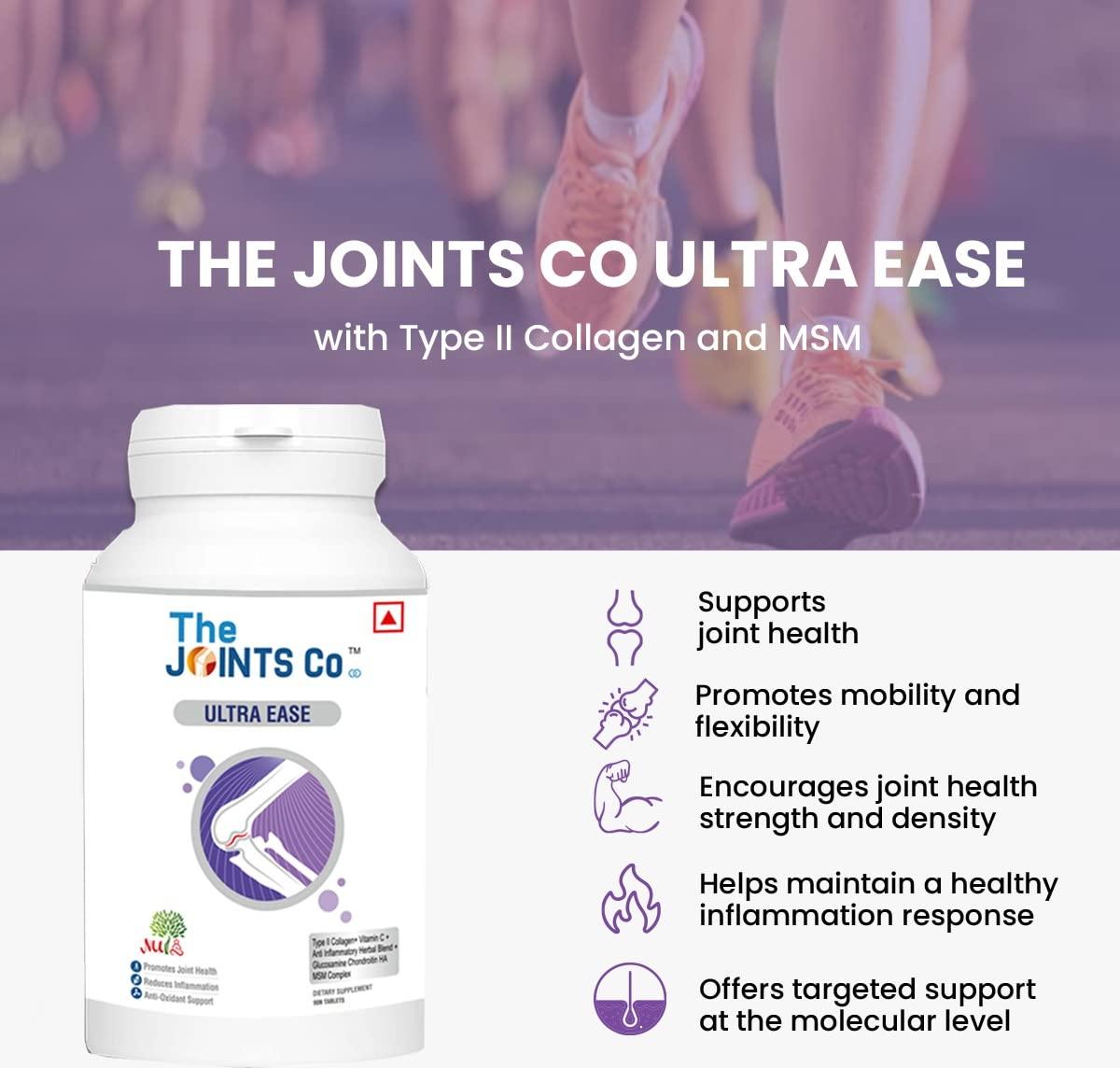 The JOINTS Co The Joints Co Ultra Ease with Type II Collagen, Bones & Joint Support Supplement Glucosamine Chondroitin MSM HA Complex & Herbal Blend for Joints, Bones & Cartilage Wellness - 90 Tablet (Pack Of 1)