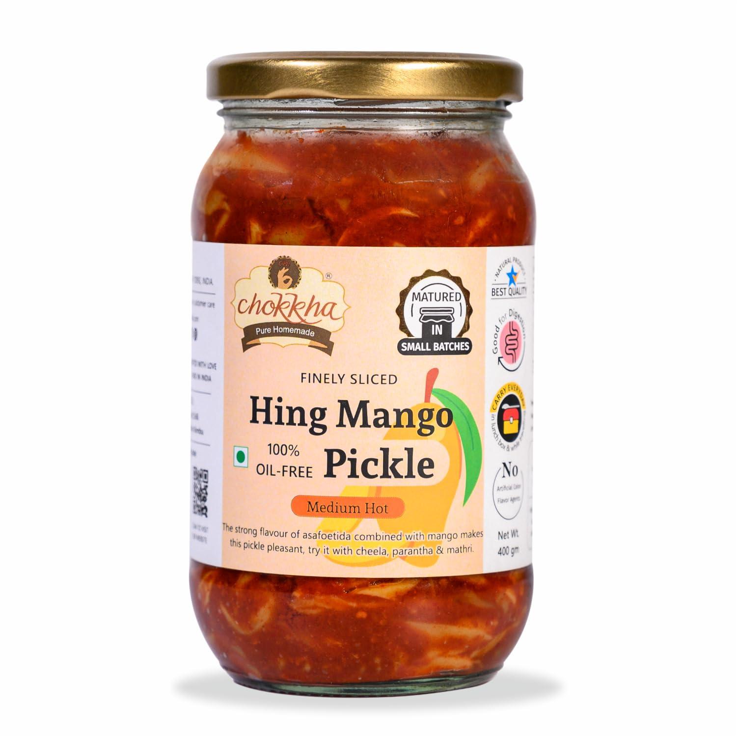 Chokkha Chokkha Traditional Homemade Hing Mango Pickle | Senda Namak | No Colour |100% Oil-Free | 200 Gm
