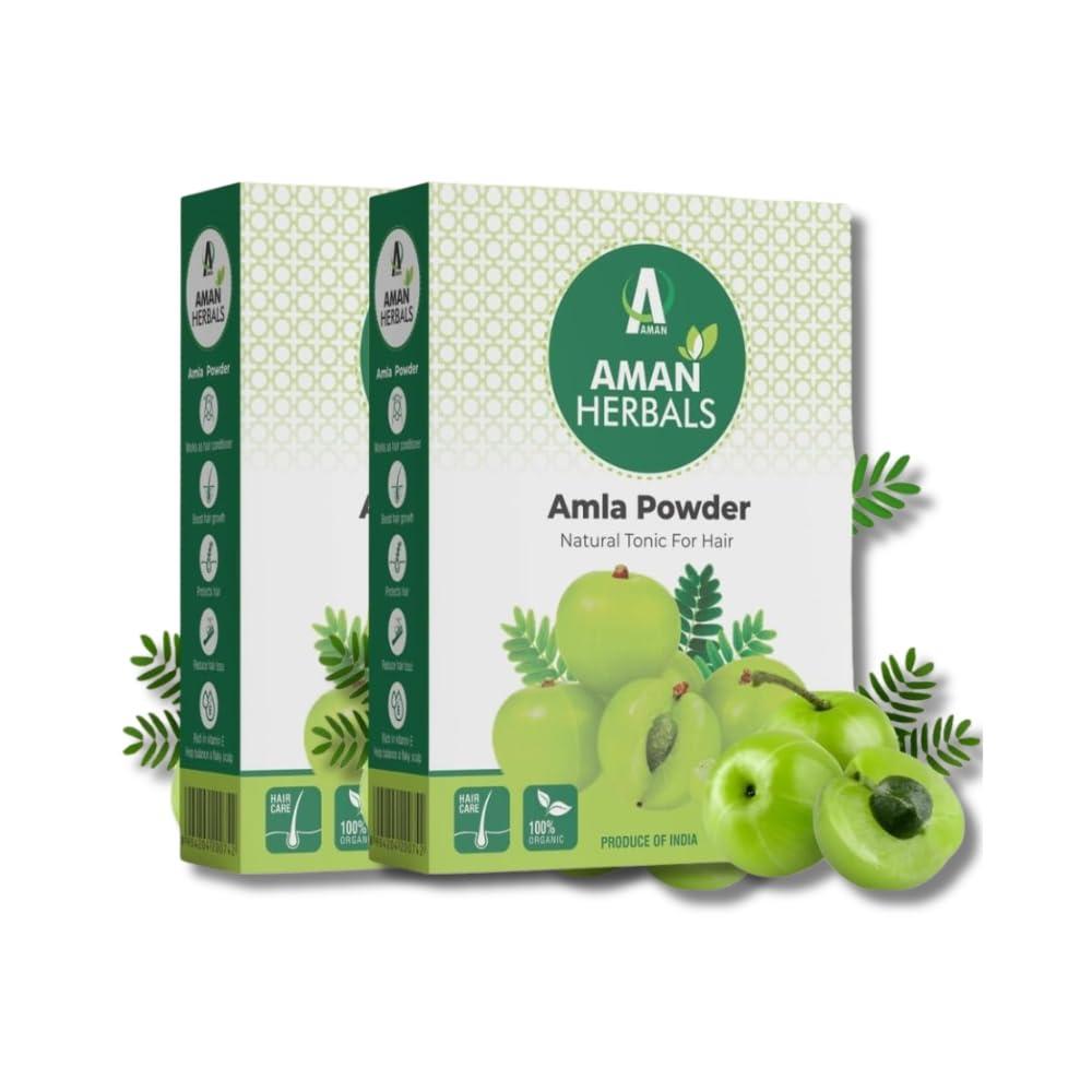 AMAN AMAN HERBALS - Pure Amla Powder For Hair Growth | Ideal for Drinking, Eating, Hair & Skin |100% Natural, No Preservatives, No Color or fragrance added- (100 Gram) Pack OF 2, 4 (PACK OF 2)