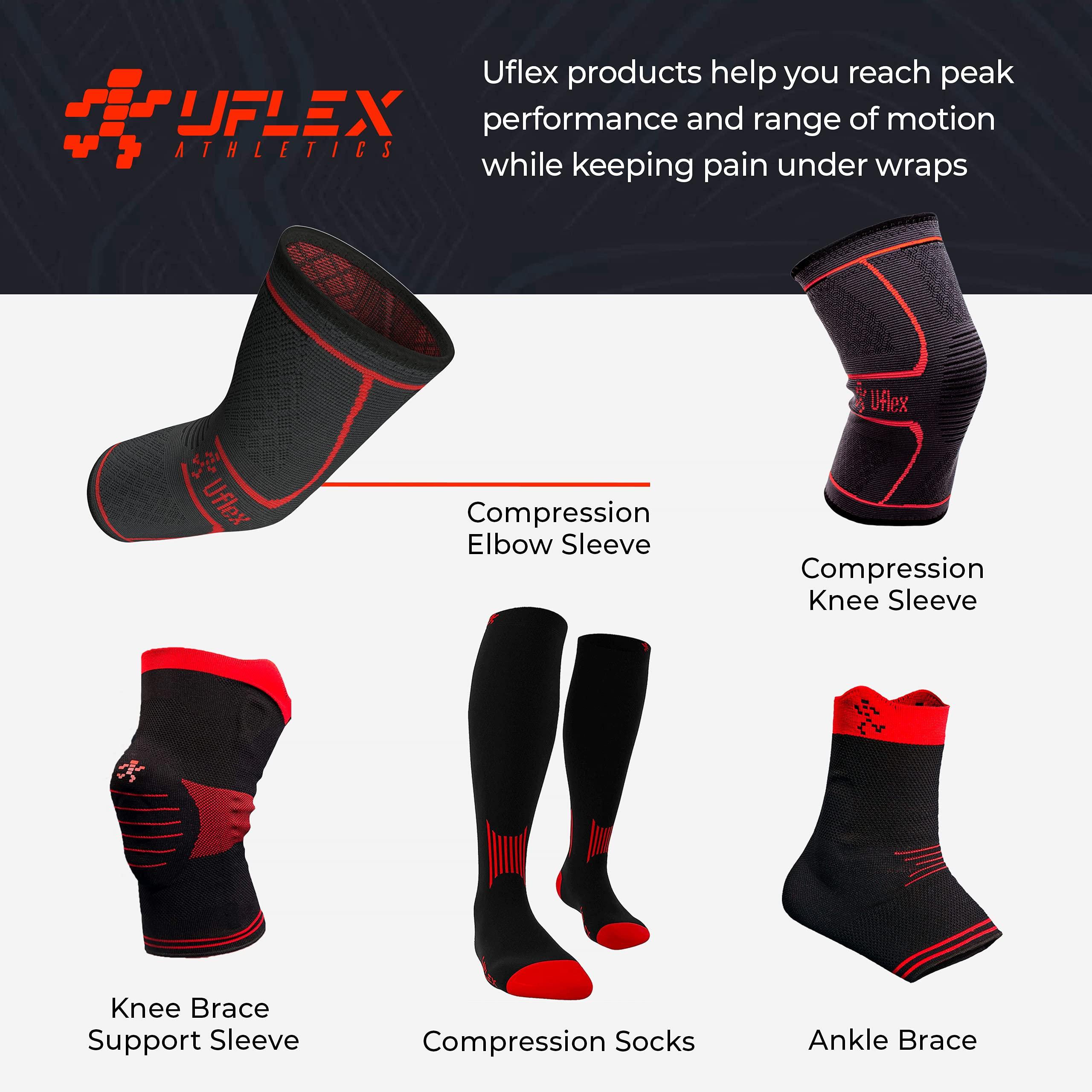 UFlex Athletics UFlex Athletics Knee Compression Sleeve Support for Women and Men - Knee Brace for Pain Relief, Fitness, Weightlifting, Hiking, Sports - Red,X-Large (Pack of 1)