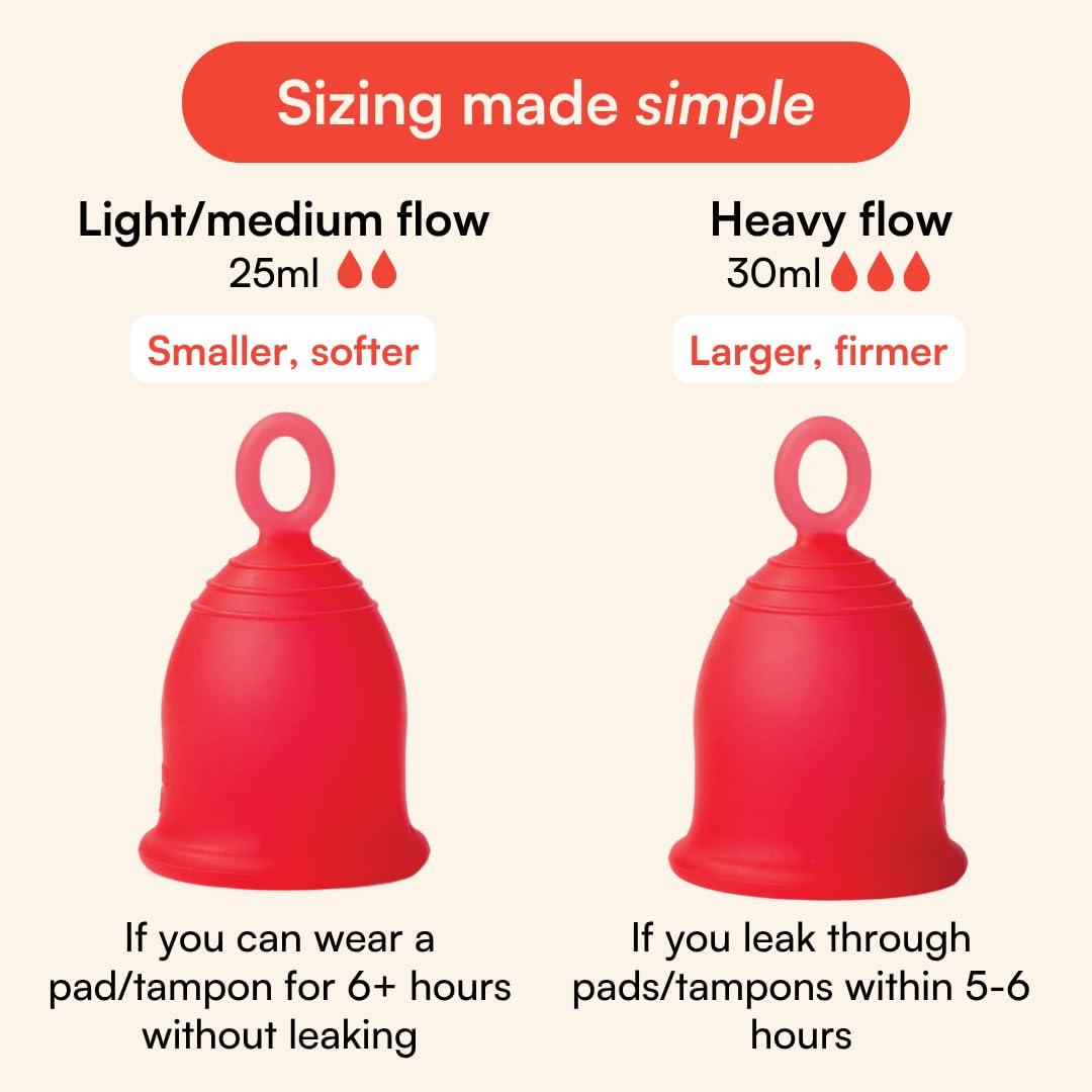Asan Asan Menstrual Cup-Easiest Cup To Insert & RemoveISpecial Ring Design|Premium Medical Grade SiliconeIDesigned In The Usa (Heavy Flow),Pack of 1 Count,Red