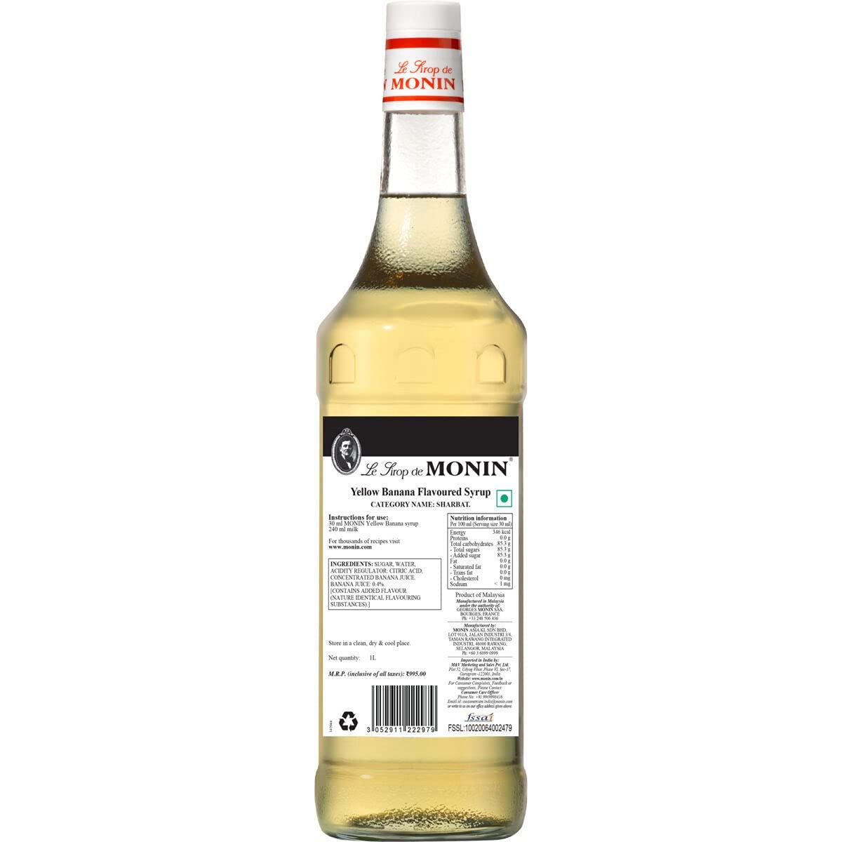 Monin Monin Banana Yellow Flavoured Syrup, 1000 ml, Clear Light Gold, Large