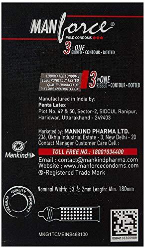 Manforce Manforce 3 in 1 Condoms -pack 5(Strawberry, set of 10=50pcs)[Expiry Date=11/2021]