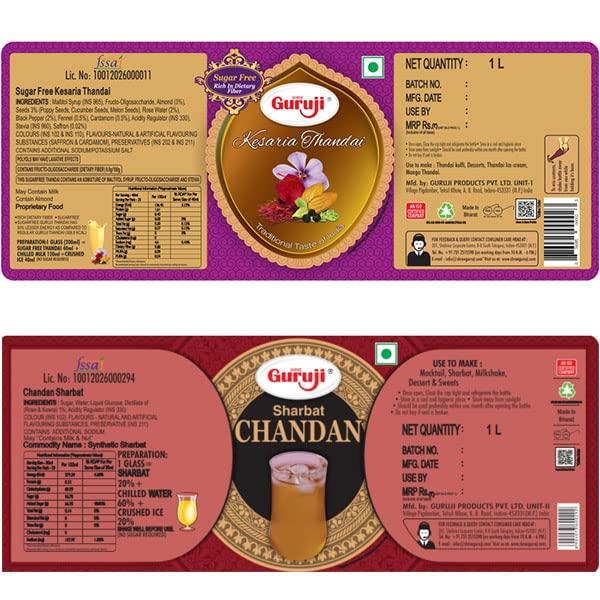 SHREE Guruji Shree Guruji Sugar Free Kesaria Thandai & Chandan Sharbat Combo Pack Milk Beverage Instant Refreshing Drink for Summer Dry Fruit Syrup Sharbat (1 Litre)