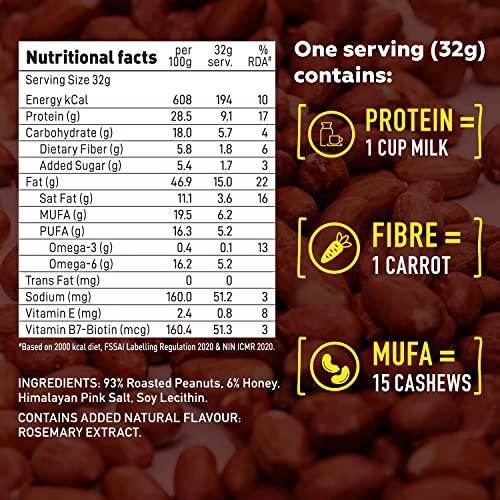 Yogabar Yogabar Honey Peanut Butter 1kg | Sweet, Salty and Crunchy Peanut Butter | Slow Roasted & Slow Ground Non GMO Peanuts for Delicious Taste | Rich in Omega 3 & Protein | No Palm Oil