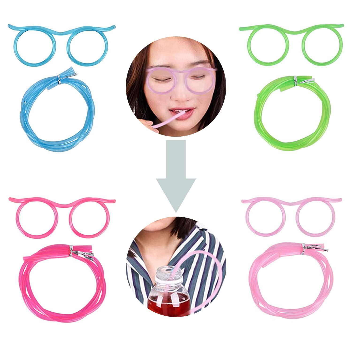 AITUOSI 8 Pieces Silly Straw Glasses, Eyeglasses Straws Crazy Reusable Fun Loop Straws Novelty Drinking Eyeglasses Straw for Kids Party Annual Meeting, Fun Parties, Birthday (8 Colors)