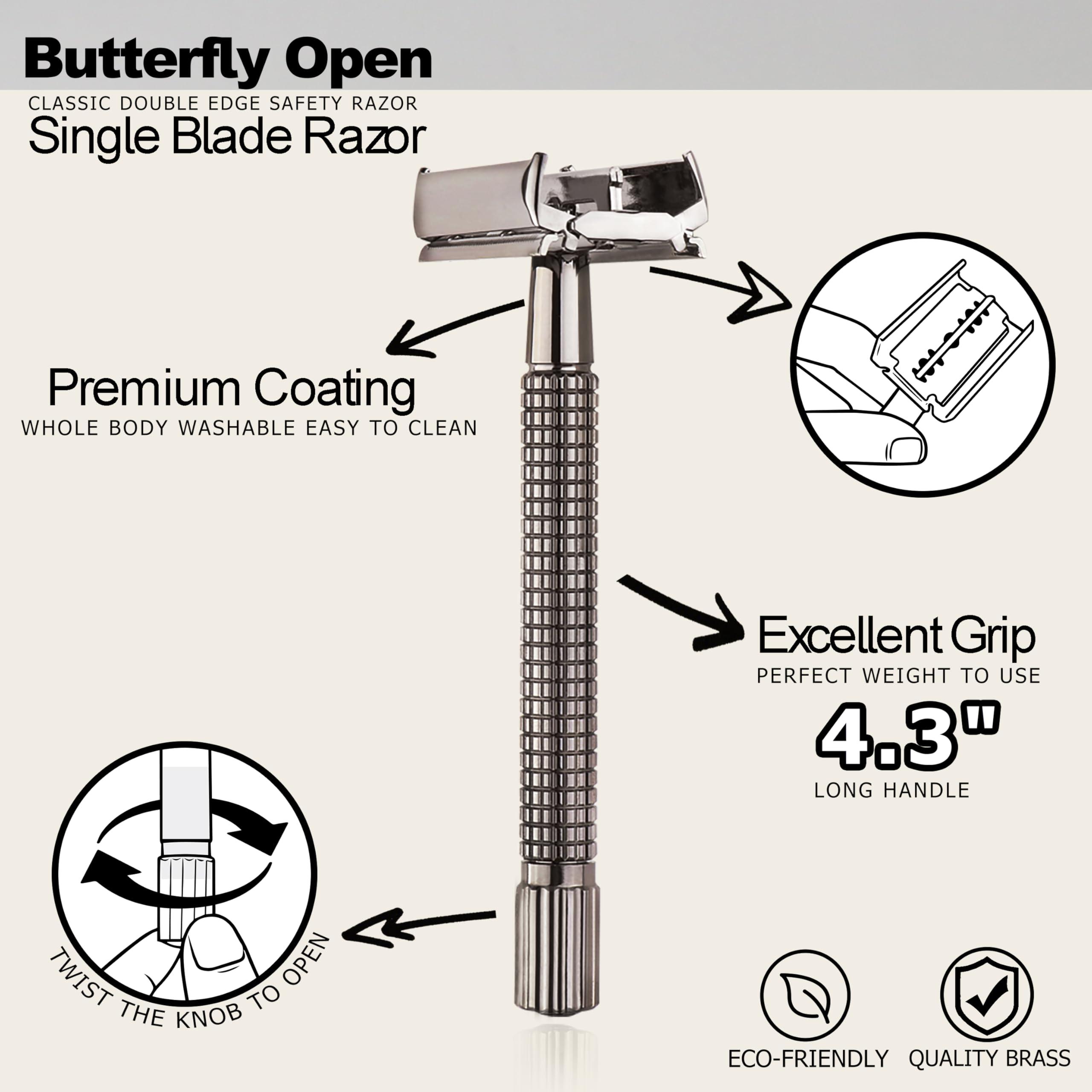 WEISHI WEISHI Long Handle Version Butterfly Open Double Edge Safety Razor.