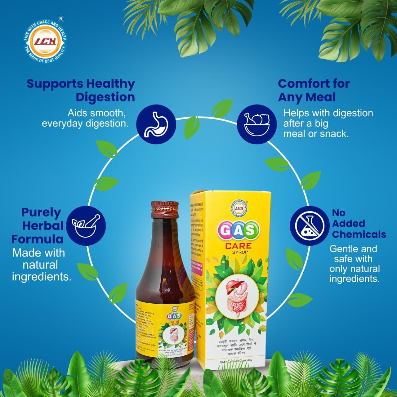 Generic Gas Care Syrup 200ml Herbal Digestive Support for Gas Relief, Acidity Calm, & Bloating Relief | Pure, Chemical-Free | Comfort After Every Meal