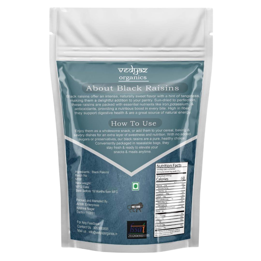 Vedyaz Organics Vedyaz Organics Black Raisins Seedless - 500gm -Afghani kishmish/Dry grapes kishmish/kali kishmish/Rich in antioxidants