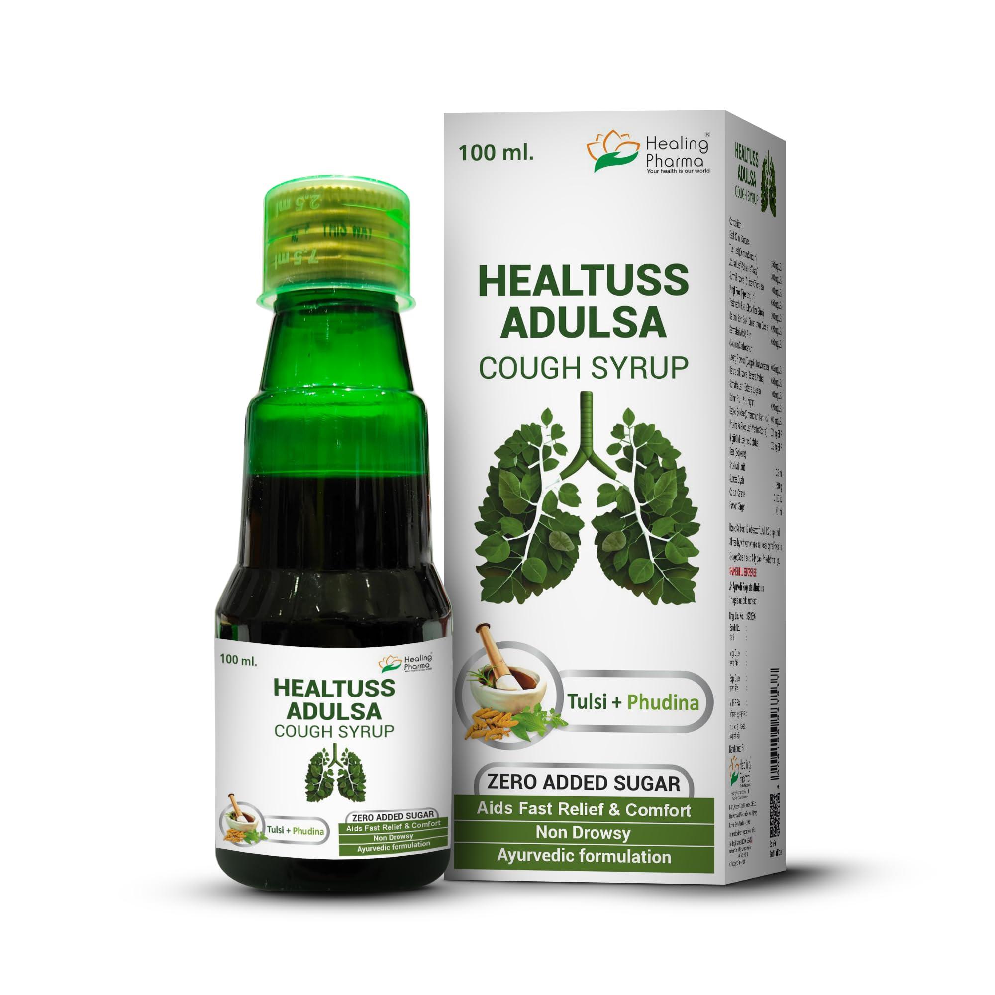 Healing Pharma Healing Pharma - Healtuss Adulsa Cough Syrup With Tulsi & Phudina | Ayurvedic Remedy | Zero Added Sugar - 100ml x Pack of 2