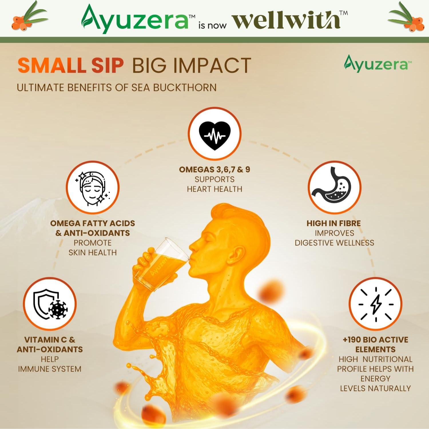 Ayuzera Ayuzera Himalayan Sea Buckthorn Pulp Concentrate 300ml | Liquid Supplements | Makes up to 50 Glass Juice (Rich in Vitamin C) | Lab Tested | Omega 3, 6, 7, and 9, and Antioxidants | (1)