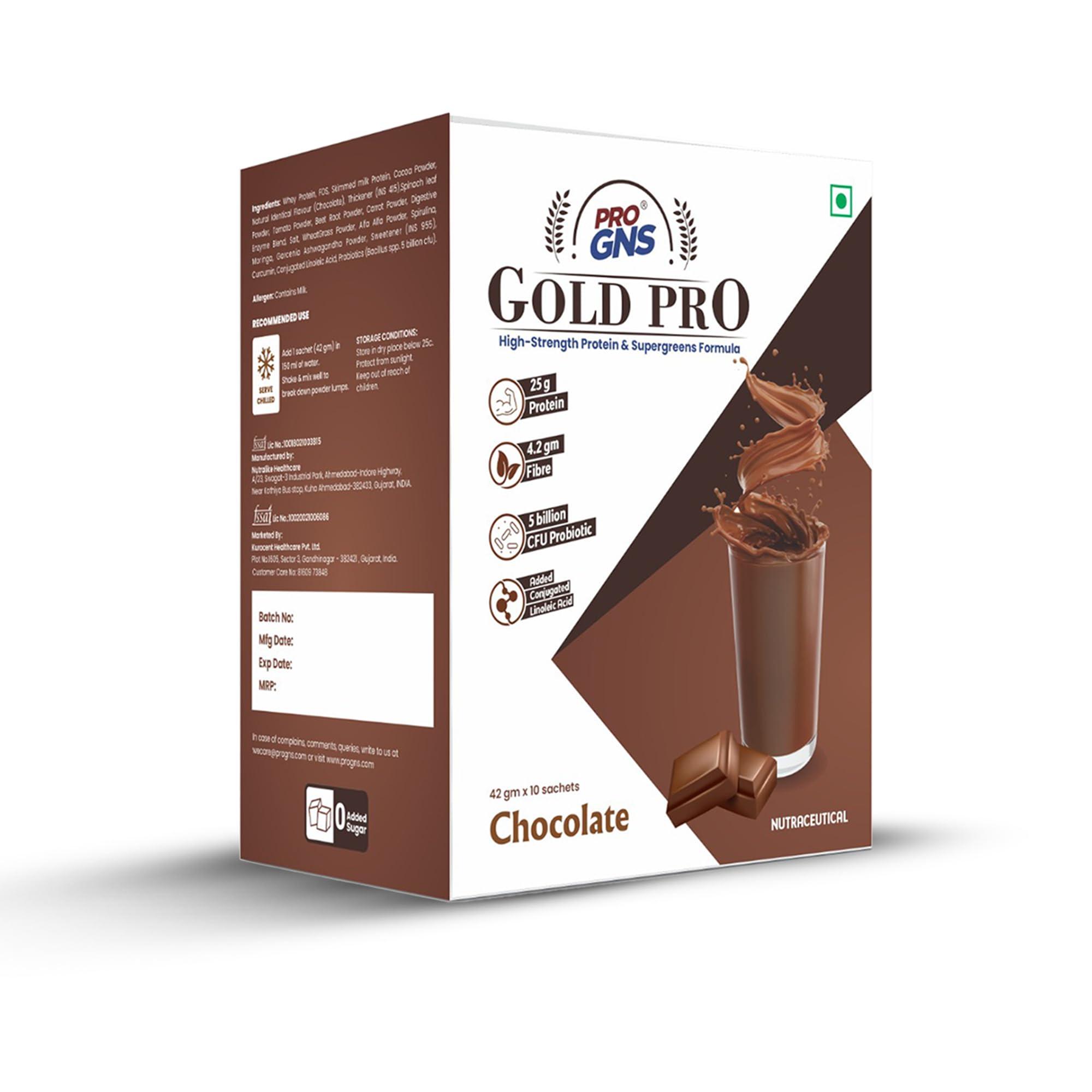 ProGNS ProGNS Gold Pro Whey Protein Powder Sachets | Protein 25g & Fibre 4.2g per serving | Chocolate Flavour (42g x 10 Sachet)