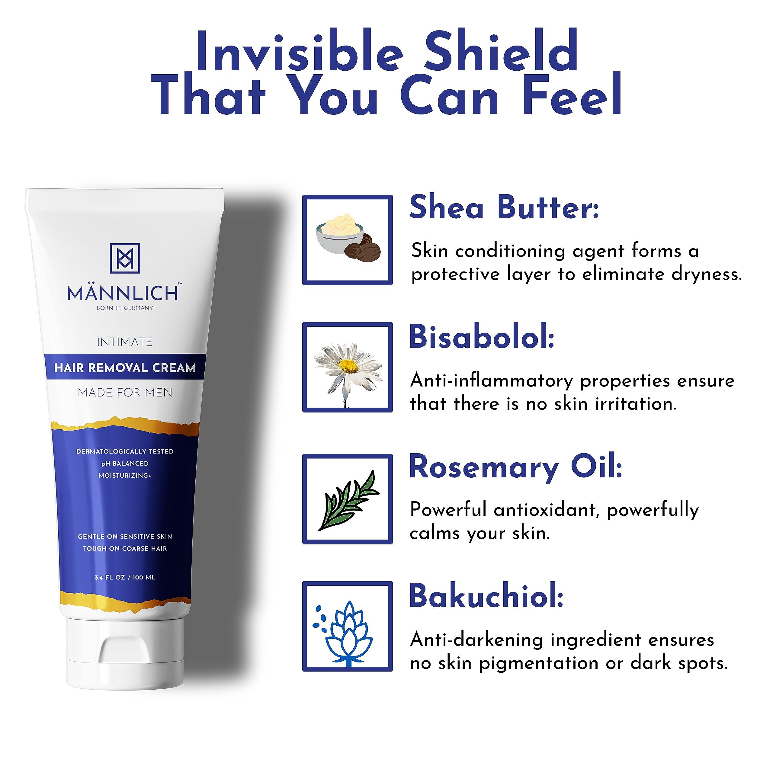 Mannlich Mannlich Intimate/Private Hair Removal Cream for Men, Painless, Faster, Soothing for Unwanted Coarse Pubic Hair, Suitable For All Skin Types, 100 ml (Pack of 2)