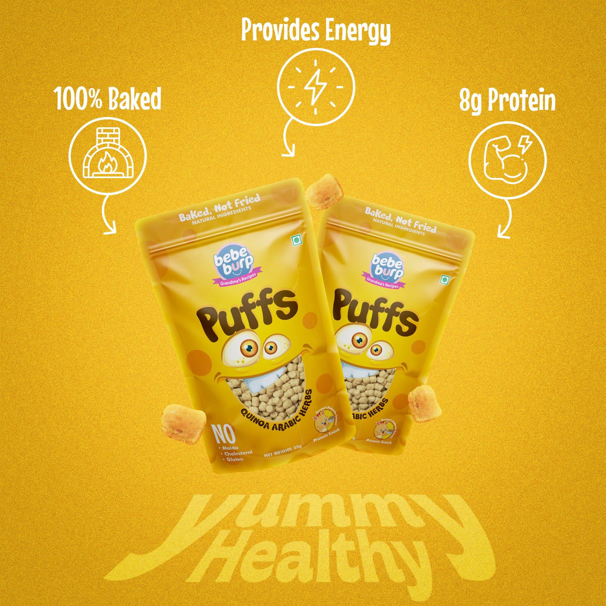 BE\'BE\' BURP BE\'BE\' BURP Healthy Puff Snacks | Quinoa Arabic Herbs | Baked Puffs, Not Fried, Protein Snacks | No Maida & Gluten-Free | Travel-Friendly | 35gms Each (Pack of 4)