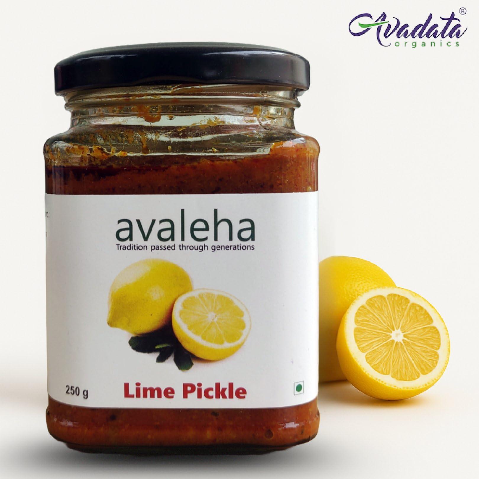 AVADATA ORGANICS - The healthy way of life Avadata Organics Avaleha Lime Pickle -250 gm Authentic Kerala Style Achar |Traditional South Indian Taste | Homemade Nimbu Achar | Tangy and Spicy | No Preservatives and colors