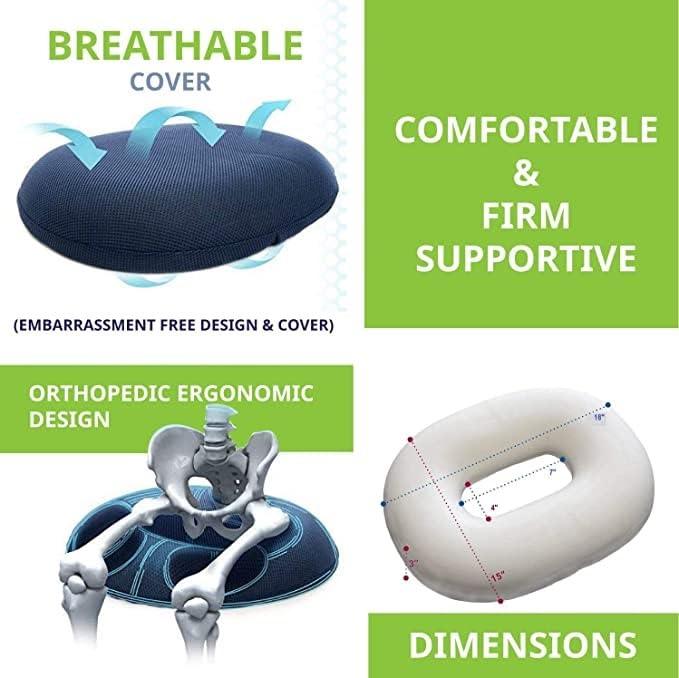 EASEFIT Orthopedic Soft Foam Donut Ring Cushion Pillow for Piles Hemorrhoids Coccyx Tailbone Fistula Sciatica Post Natal Chair Lumar Pain Relief During Pregnancy Seat Pillow Washable Blue
