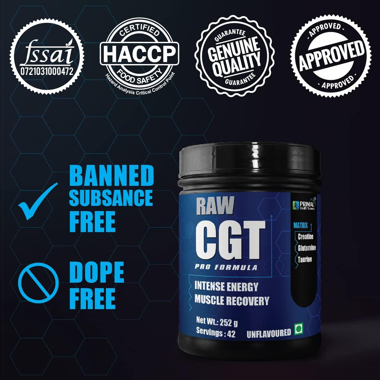Primal Health Science - Add Goodness Raw CGT Pro Formula Blend Of Creatine Glutamine & Taurine 84 Servings | Faster Muscle Recovery | Reduce Fatigue | Best Pre Post Intra Workout (Pack of 2)