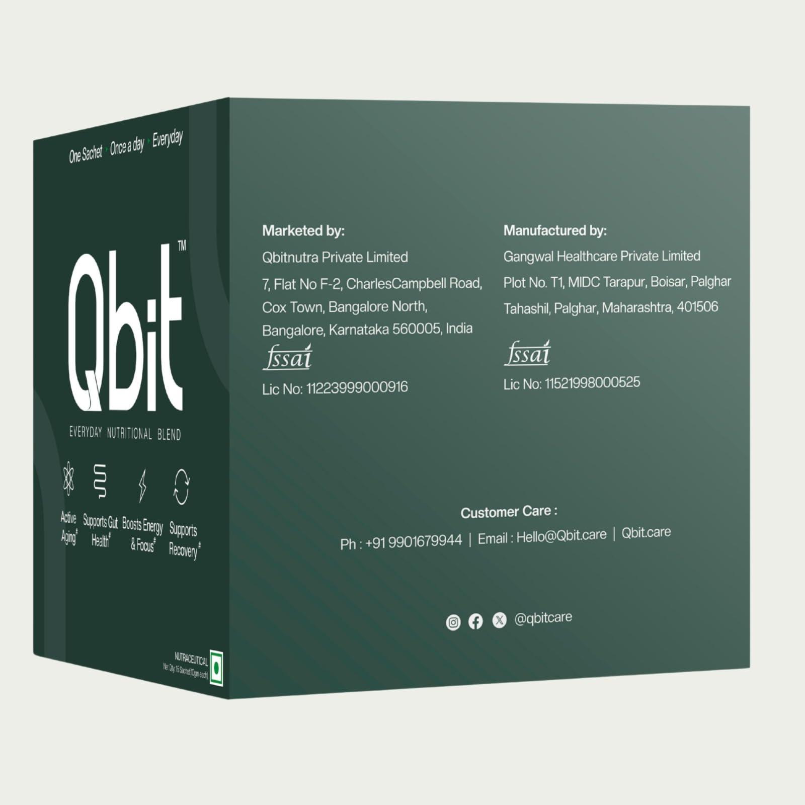 QBIT Qbit Gut Health Supplements Drink | Prebiotics | Probiotics | Plant Based | Daily Nutrition for Women and Men | Support Gut Health, Constipation, Digestion, Immunity | No Preservatives, No Color, Zero Sugar (15 Days Servings Sachets)