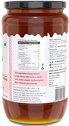 Farm Naturelle Farm Naturelle-Pure Raw Delicious and Immunity Booster Real Ashwagandha Infused Forest Honey,Immense Medicinal Value Naturally-1.45kg and a Wooden Spoon.