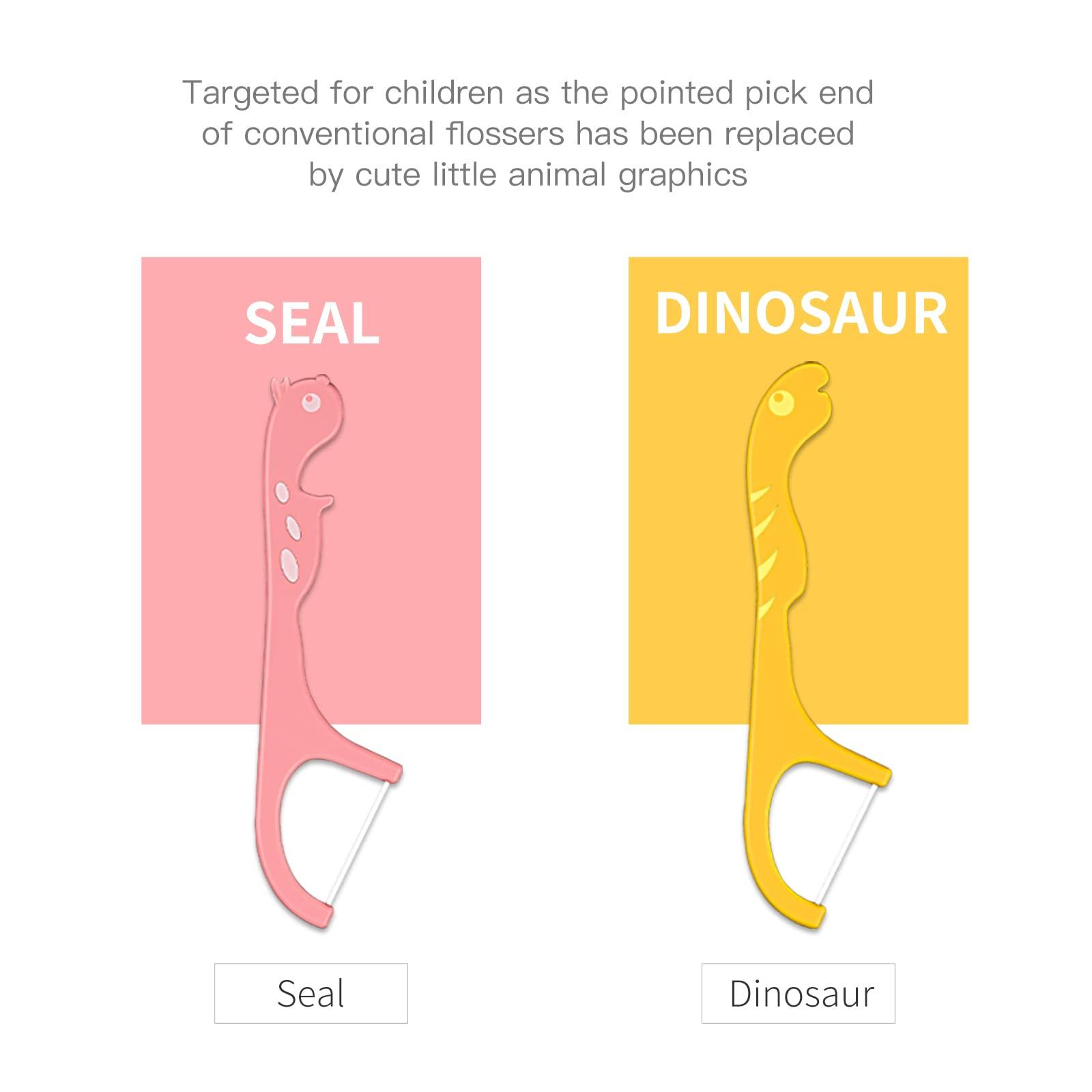 LIAMOSS Kids Flossers Dispenser,LIAMOSS Dental Floss Picks Pink+Yellow,Colorful Animal Shape Make Flossing Fun,Prevent Tooth Decay,1 Box 88 Count Clean&Hygiene,Ages 3+
