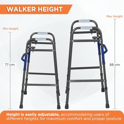 Vissco Vissco Medipedic Walker Plain With Double Bar,Walker for Elderly & Physically Challenged,Foldable, Light Weight & Height Adjustable, Made with Premium Grade Rubber Shoes & PVC Grip -Universal(Grey)
