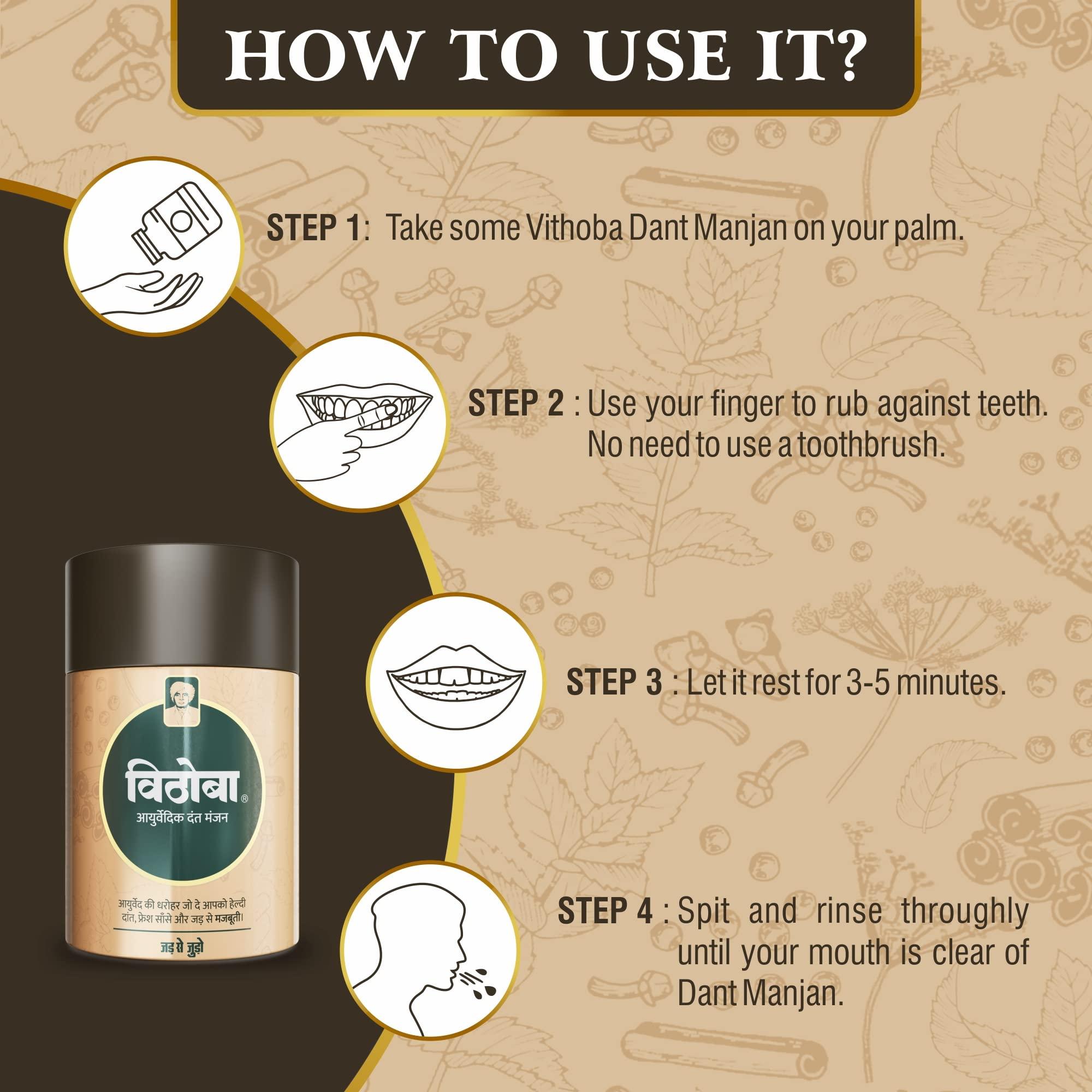 Vithoba Vithoba Ayurvedic Dant Manjan | Ayurvedic Tooth Powder | Herbal Tooth Whitner For Oral Health With Natural Herbs | Dant Manjan For White Strong Teeth & Refreshing Breath | (80 Gram)