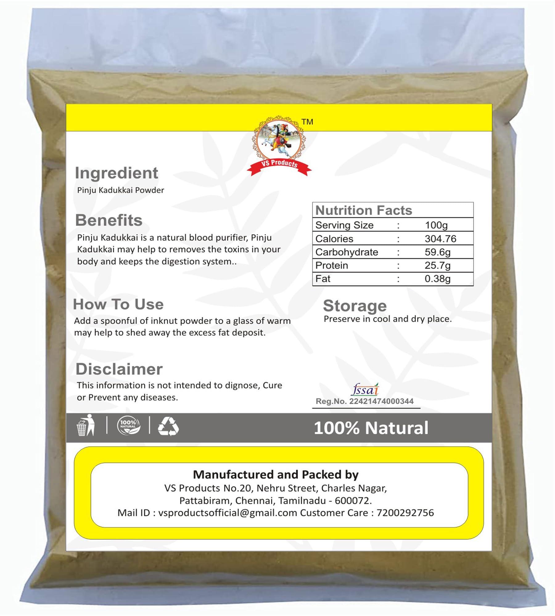 VS Products VS Products Pinju Kadukkai Powder, 450g, Small Inknut, Harad Choti, Katukkai Pinji Powder, Terminalia Chebula, Black Himej Powder, (pack of 4 x 100g,Pack of 1 x 50g)