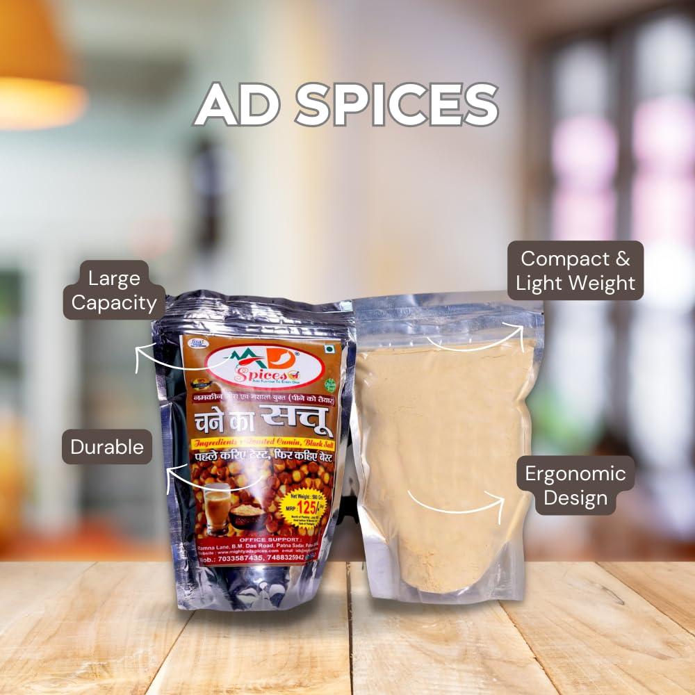 AD SPICES AD SPICES Natural & Pure s Sattu Powder | Gluten Free Roasted Black Chana Flour | 100% Natural & Gluten Free Chana Sattu 500g