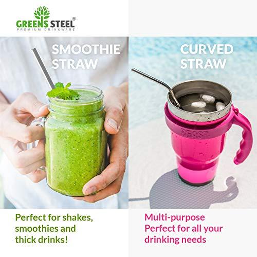 Greens Steel Stainless Steel Straw Set - Reusable Pack of 2 Curved & 2 Wider/ Straight Straws - For Smoothies, Coffee & Drinks - Cleaning Brush Included - Eco-Friendly Solution by Greens Steel (4, Medium)