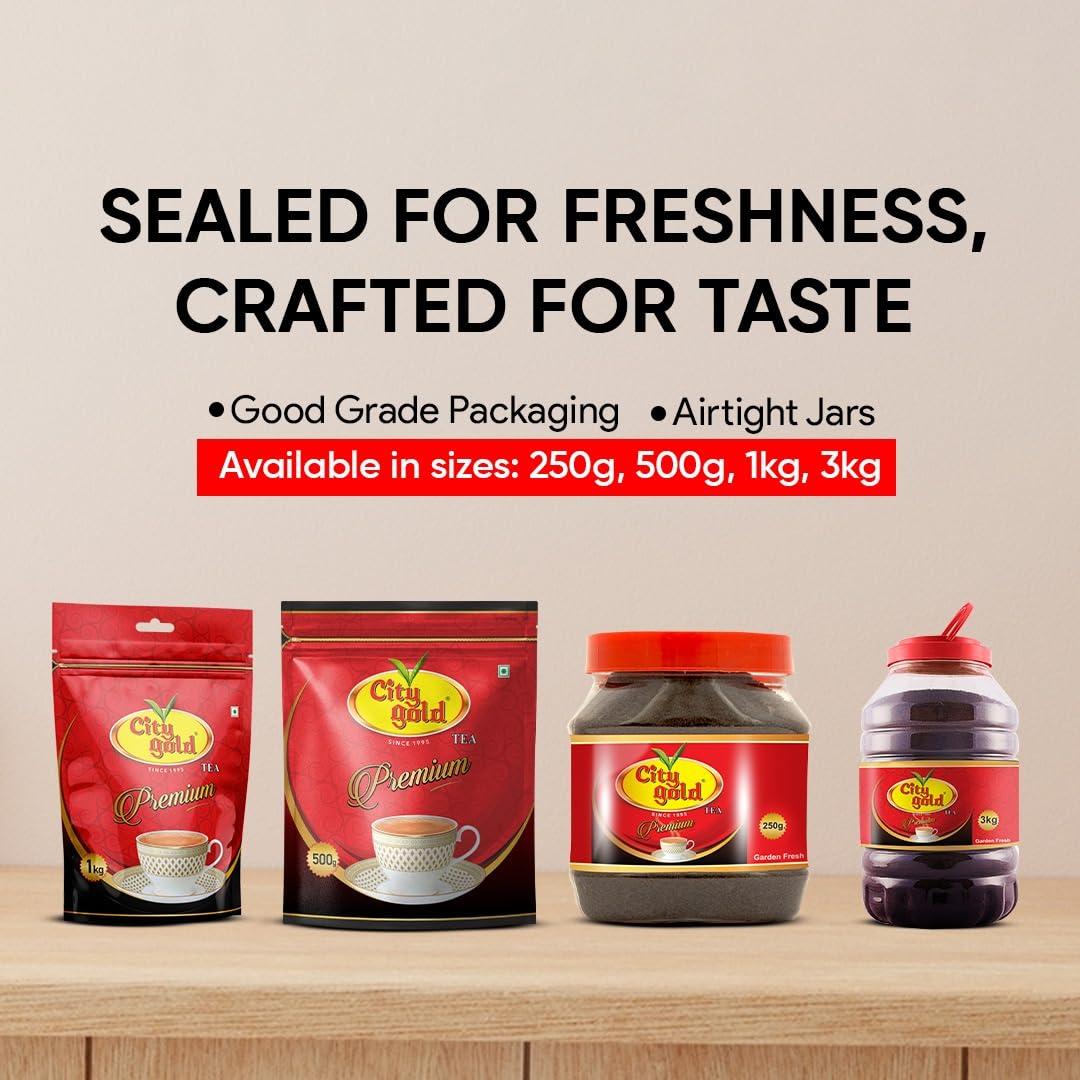 CITY GOLD City Gold Tea Premium Tea 250 Grams - 1kg | (250gm X 4 Packet Tea ) Best Assam CTC Tea 250 gm Premium Leaf Tea 1 KG | Refreshing Aroma CTC chai Premium Chai Patti 250 g CTC Black Tea
