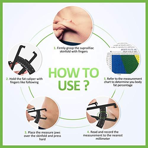 Okela Okela Body Fat Caliper, Fat Measure Clipper Combo with Body Fat Percentage Measure Chart, for Men and Women (Black)