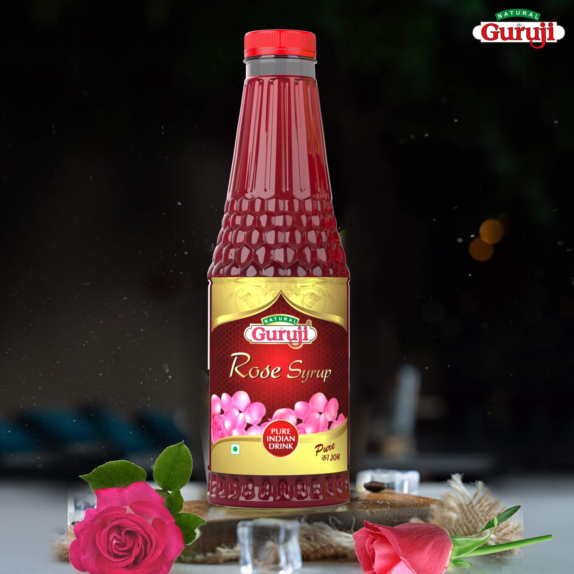 Jai Guruji Jai Guruji Rose Syrup Sharbat, Instant Refreshing Drink For Summer (Mix with milk or Water or Soda) 750ml