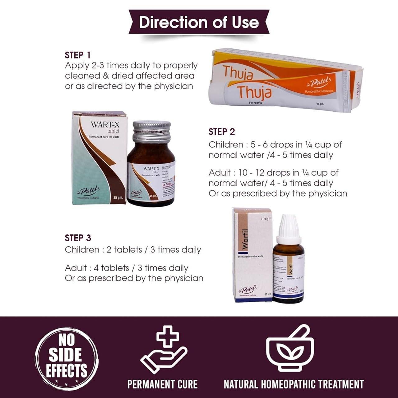 DR PATELS HOMEOPATHIC MEDICINES DR PATELS HOMEOPATHIC MEDICINES Wart X Tablet & Thuja Ointment Combo|Removal Of All Types Of Warts, Corns, Callosities|Polypi & Tubercles-Combo