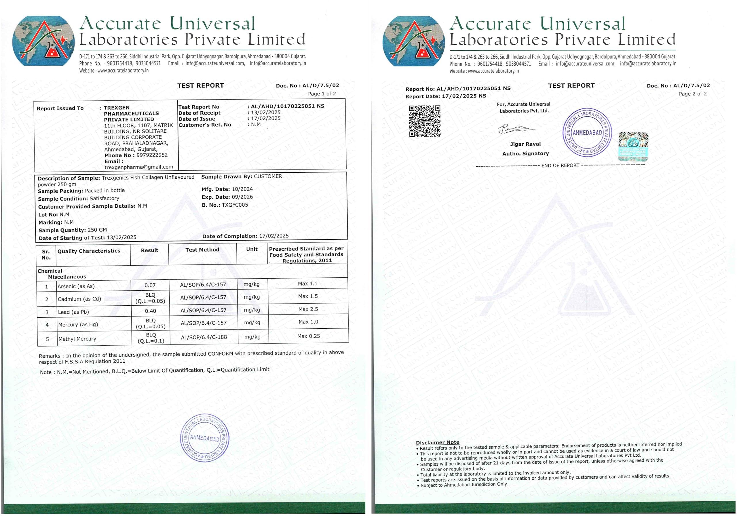 Trexgenics Trexgenics PURE FISH COLLAGEN Unflavoured, Mercury Tested, Almost Odorless & Tasteless Skin, Hair, Nails, Joint & Bone Support (250 gram) (Pack of 1)