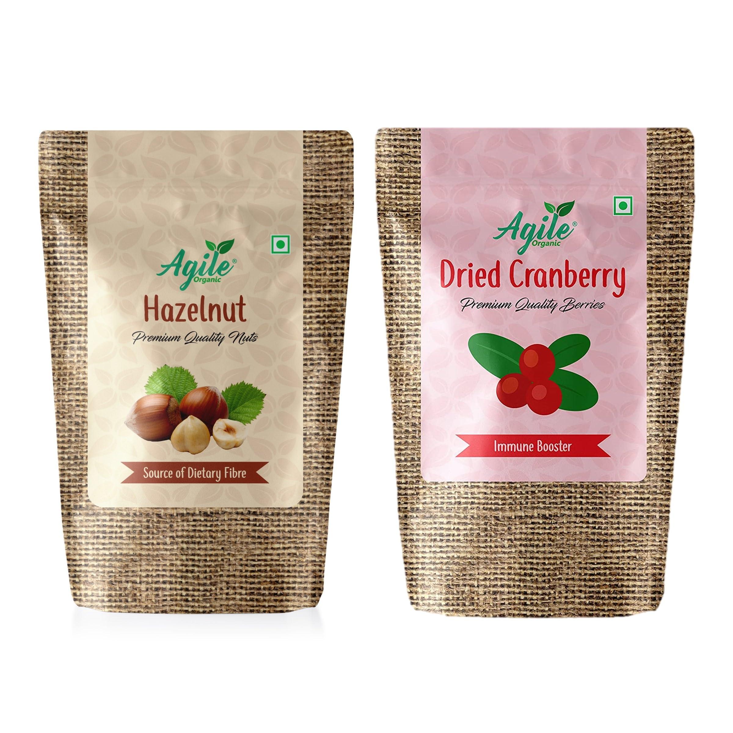 Agile Organic Agile Organic 200gm Turkish Hazelnuts+ 200gm Whole Dried American Cranberries Exotic Dry Fruit