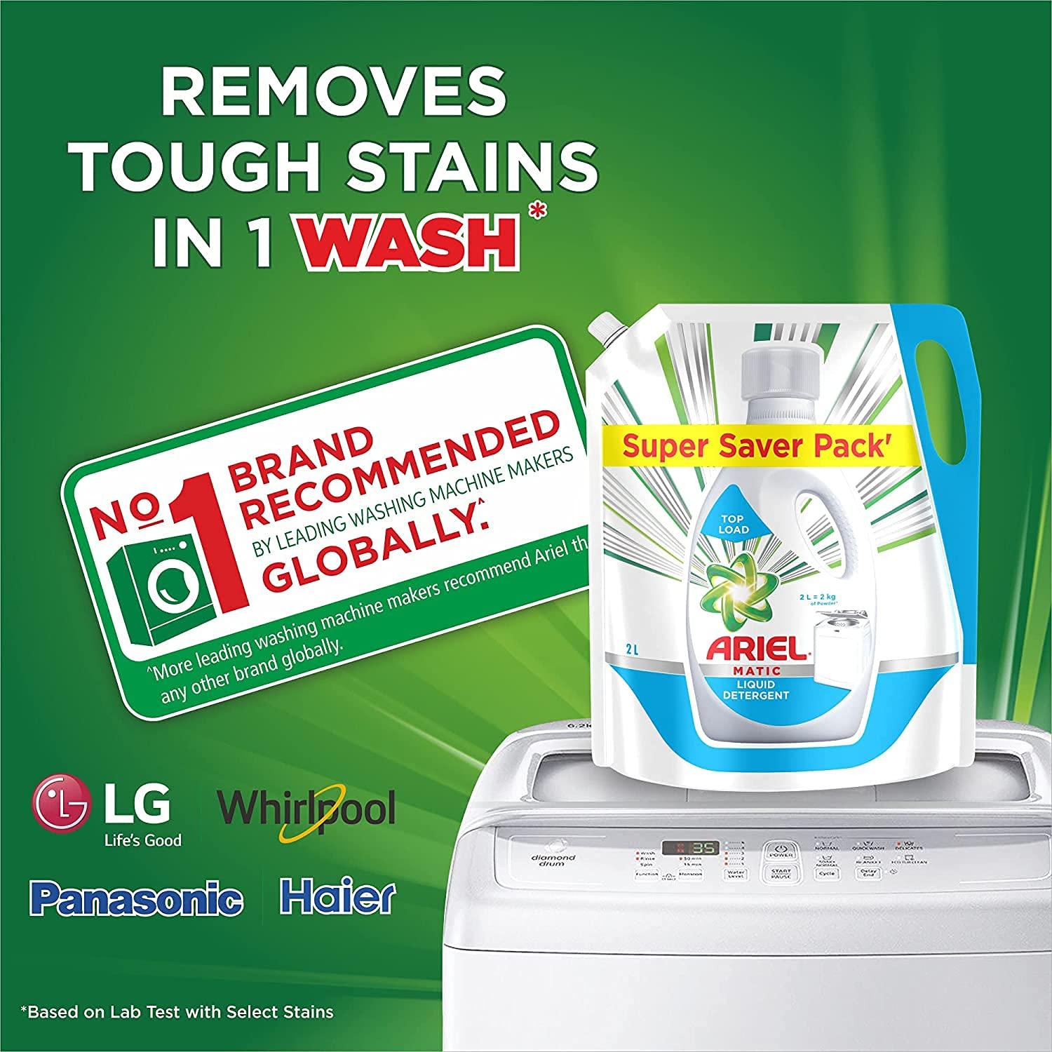 Ariel Ariel Matic Front Load Detergent Washing Powder - 4 kg with Free Detergent Powder - 2 kg - Pantry & Matic Liquid Detergent Top Load Refill Pouch, 2 Litre