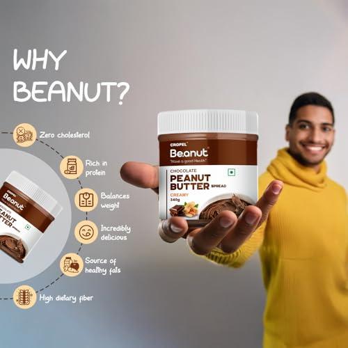 Beanut Beanut Chocolate Peanut Butter Creamy - 340gm | Classic Peanut Butter with Rich Fiber | Non-GMO, Gluten Free, Vegan & Cholesterol Free
