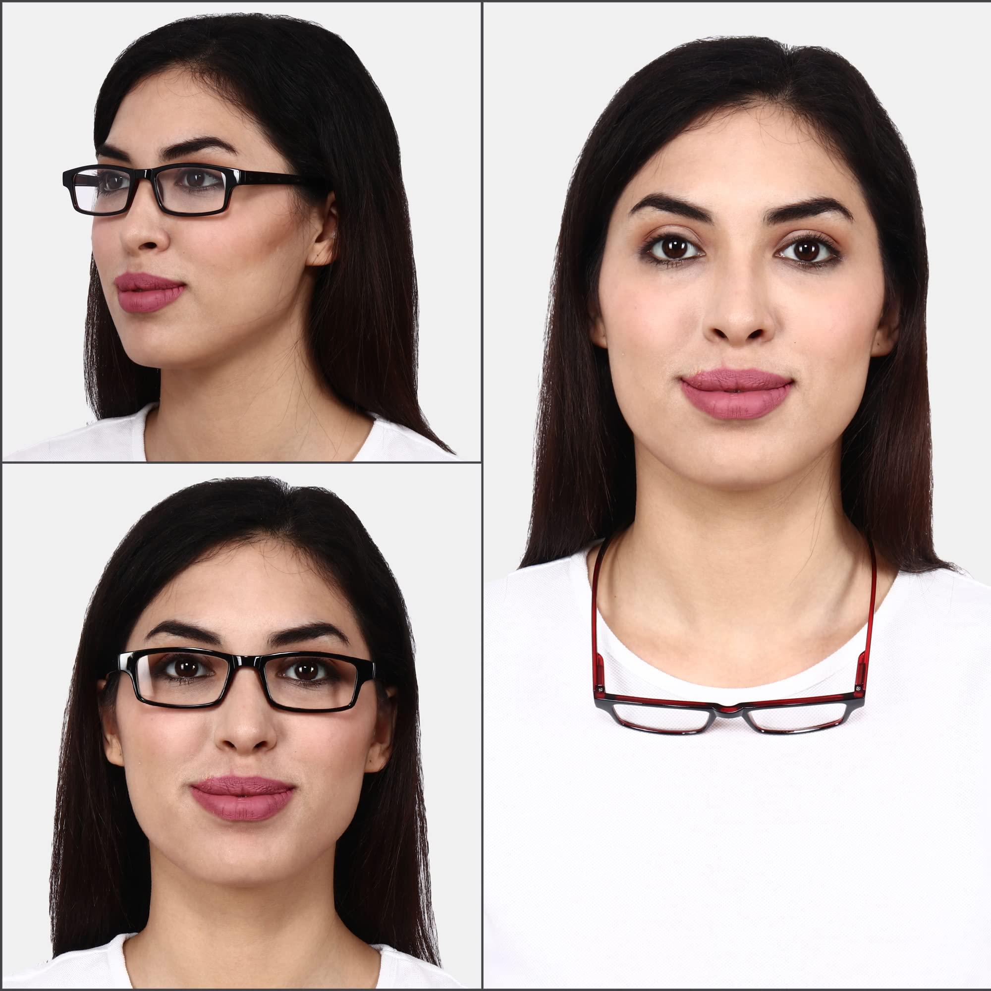 IRYZ IRYZ Long Sides Hang in Neck Rectangular Solid Full Rim Frame Reading Glasses for Men & Women | Medium Red | Near Vision Power +1.0, 1.25, 1.5, 1.75, 2.0, 2.25, 2.5, 2.75, 3.0