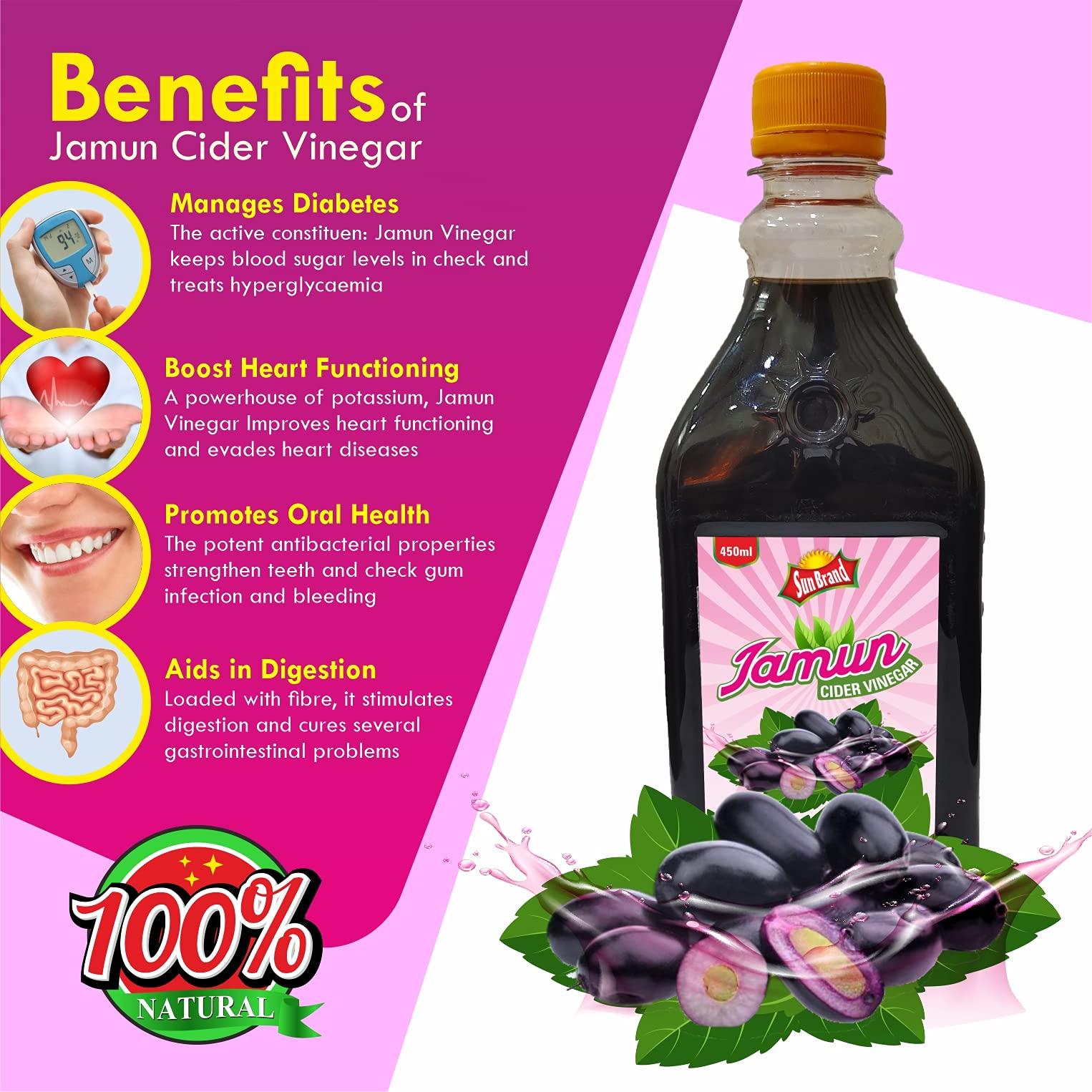 SUNBRAND Sun Brand - Jamun Cider Vinegar | Jamun Ka Sirka | Manages Diabetes | Boost Heart Functioning | Promotes Oral Health | Aids in Digestion | Each Pack Contains- 450 Ml
