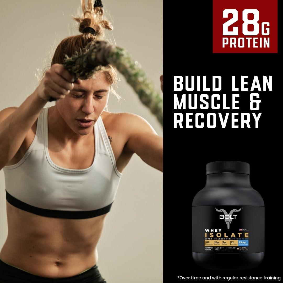 Bolt BOLT Nutrition Whey Isolate Protein Powder | With Superfood PHYCOCYANIN | USA Formulation & Origin | For Muscle Strength & Bone Health | 2LB/907gm (27 Servings) | Piedmont Chocolate