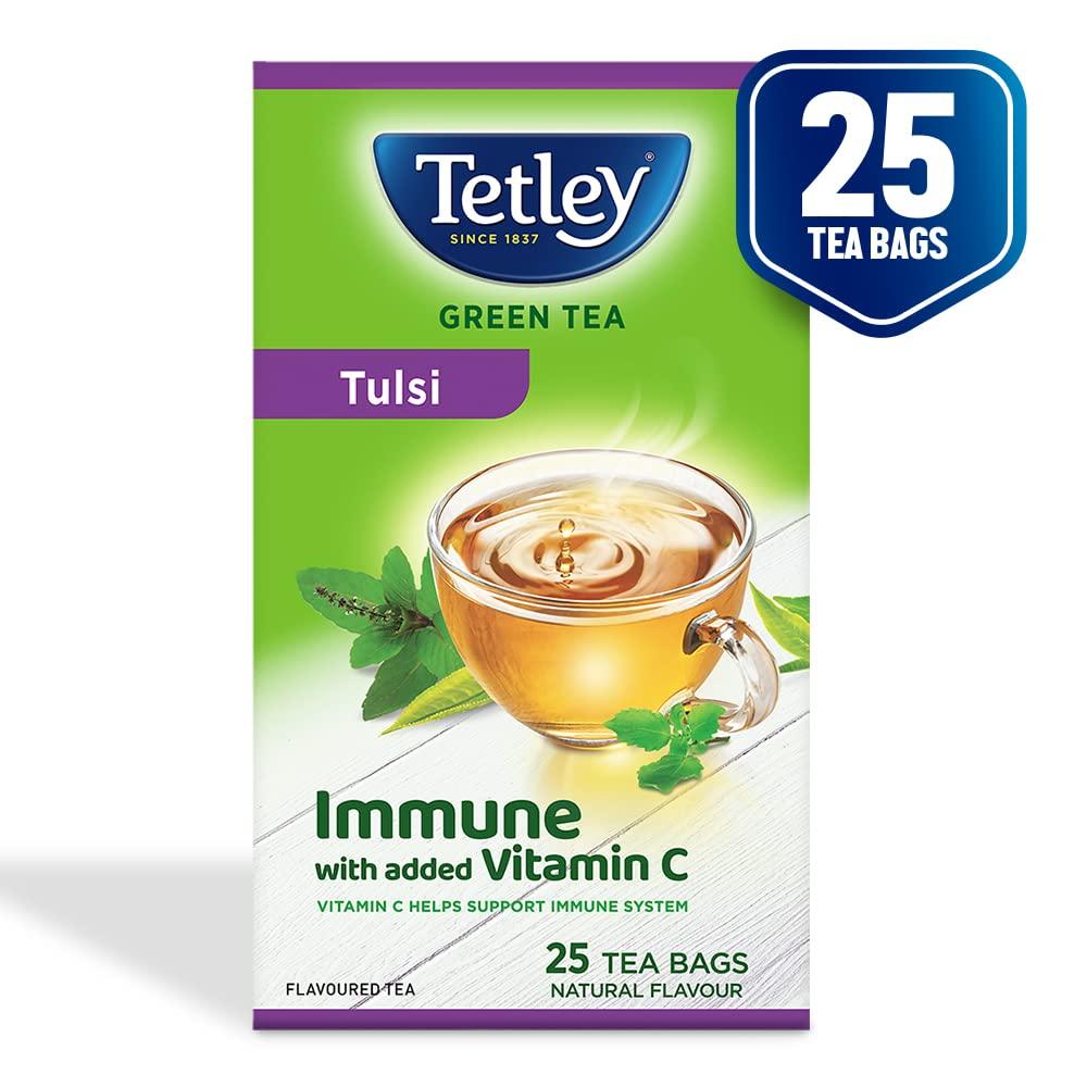 Tetley Tetley | Masala Chai with Natural Flavour | Black Tea | 50 Tea Bags & Tetley Green Tea Immune Tulsi | With Added Vitamin C | Natural Flavour | 25 Tea Bags