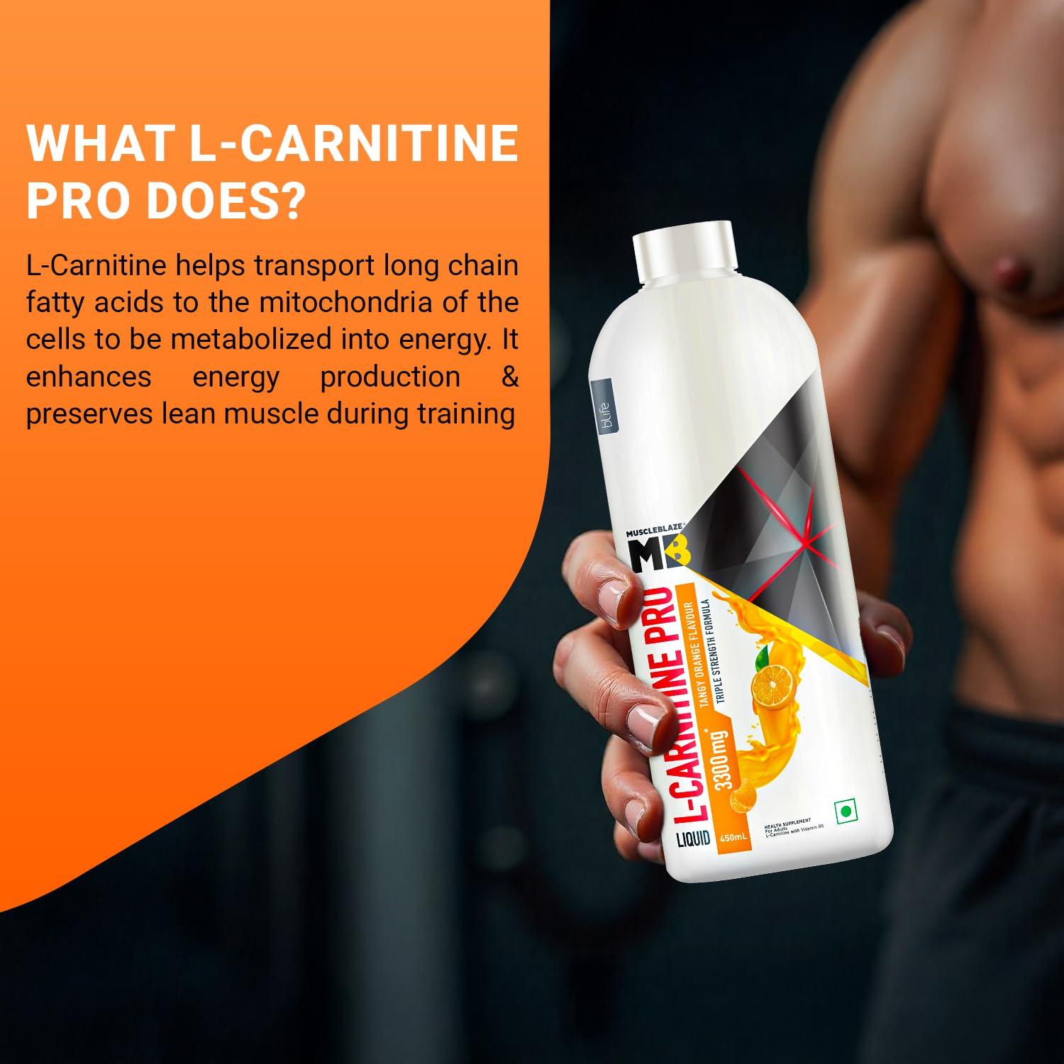 MuscleBlaze MuscleBlaze Liquid L-Carnitine PRO (Tangy Orange, 450ml) | Triple Strength Formula | 3300mg L- Carnitine