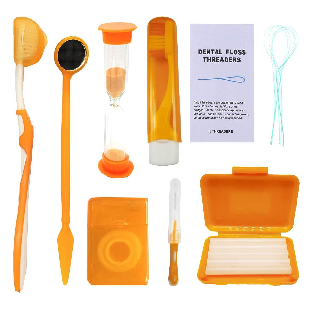 Ceonam Braces Cleaning Kit for Teeth , Portable Orthodontic Toothbrush Kit Oral Care Dental Travel Kit - Interdental Brush Dental Wax Dental Floss Toothbrush Box (Orange)
