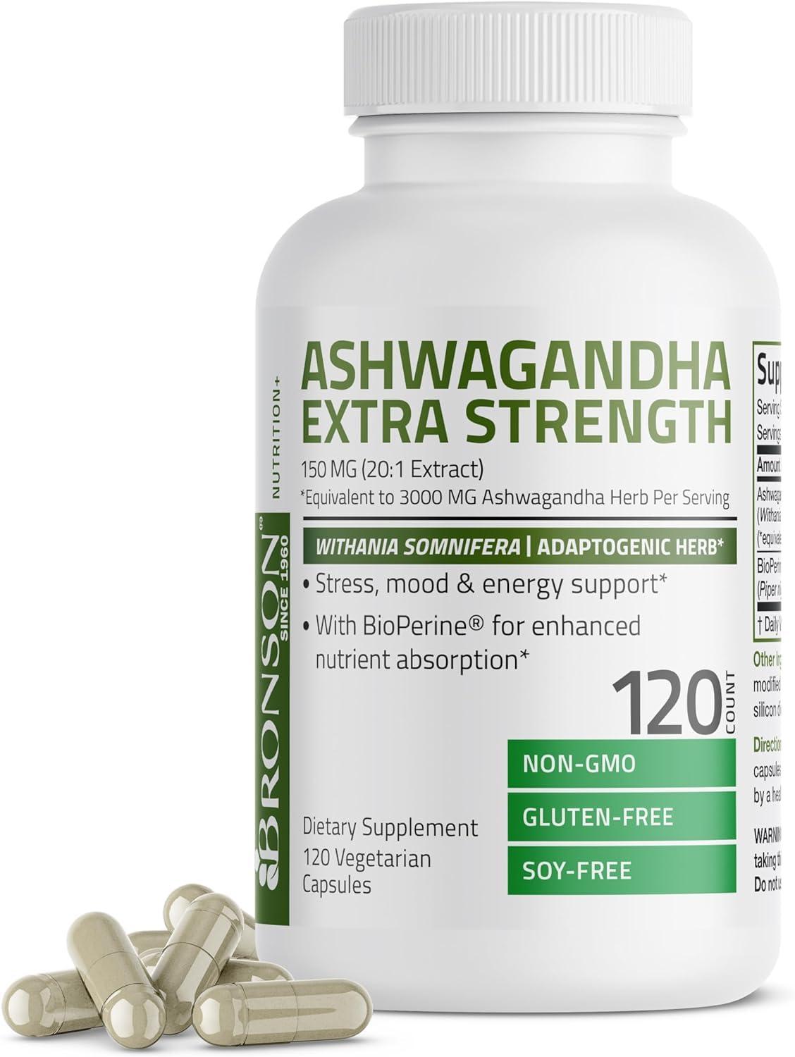 ATHINIKA NUTRITION ASHWAGANDHA EXTRA STRENGTH STRESS & MOOD SUPPORT WITH BIOPERINE - NON GMO FORMULA, 120 VEGETARIAN CAPSULES